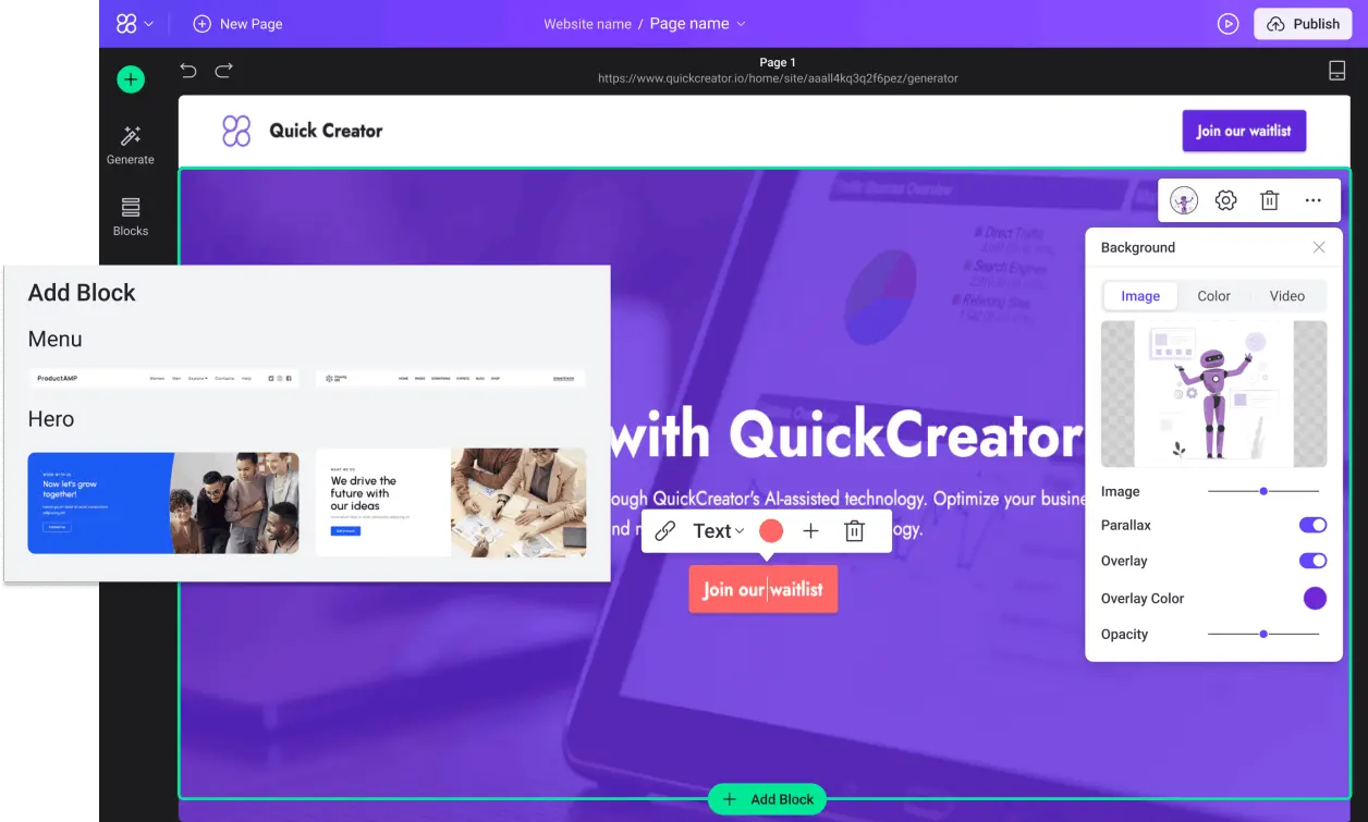 Quick Creator website Editor